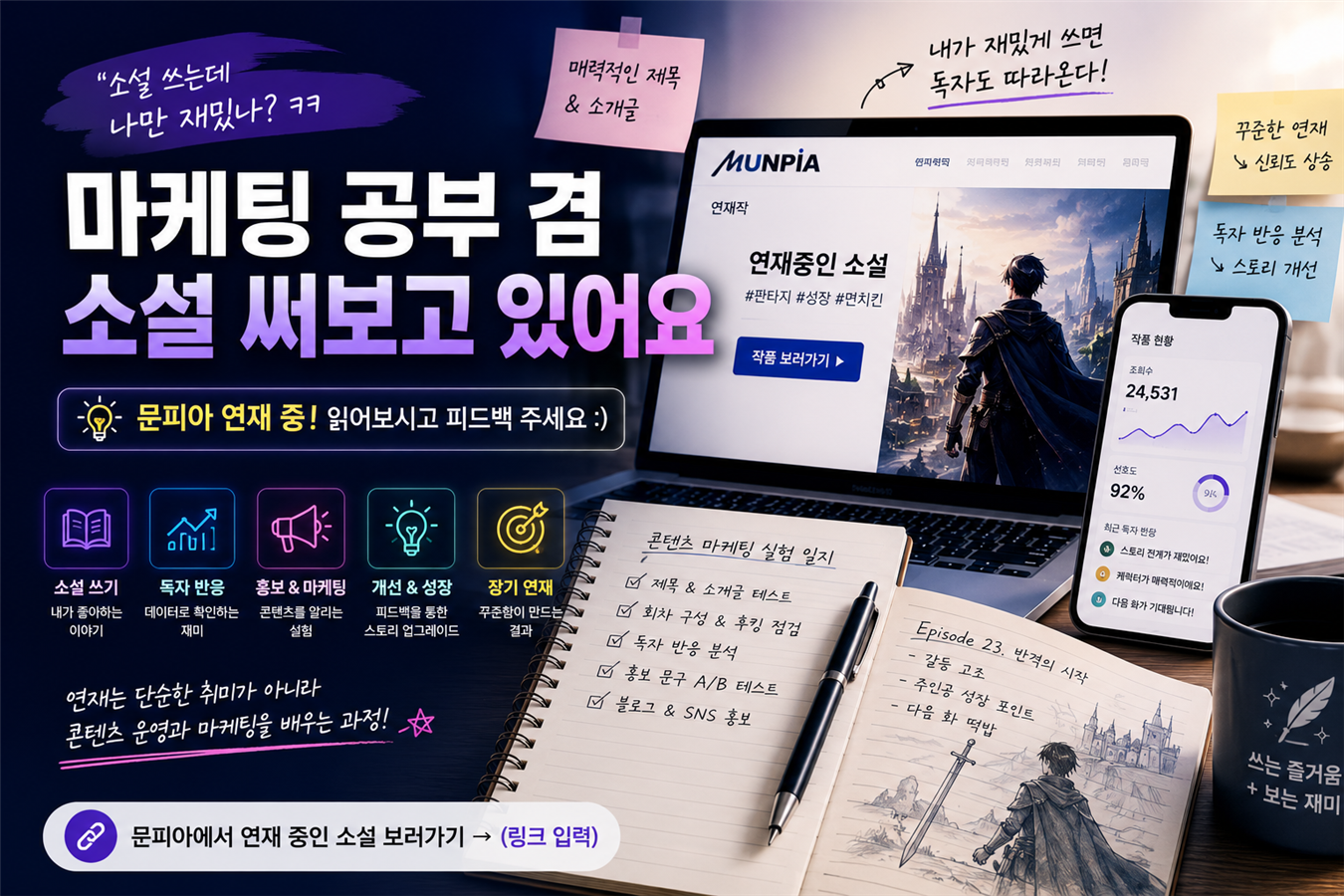 문피아 소설 연재와 콘텐츠 마케팅 실험을 표현한 Codeforest 블로그 썸네일