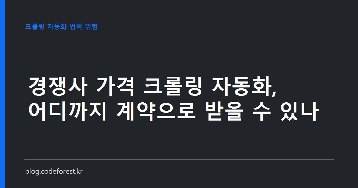 경쟁사 사이트 가격을 자동으로 수집해 스프레드시트에 저장하는 크롤링 자동화의 법적 위험을 로그인, 이용약관, robots.txt, 기술적 조치 기준으로 구분한 이미지