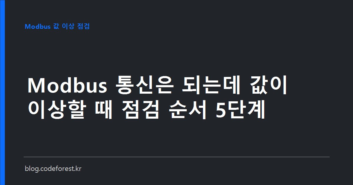 Modbus 레지스터 맵 표와 설비 계측기 표시값을 나란히 비교하며 주소와 워드 순서를 점검하는 장면