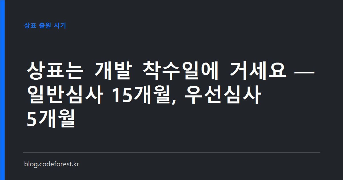 앱 개발 일정표 위에 상표 출원일과 우선심사 신청일, 등록 예정일이 표시된 달력 이미지