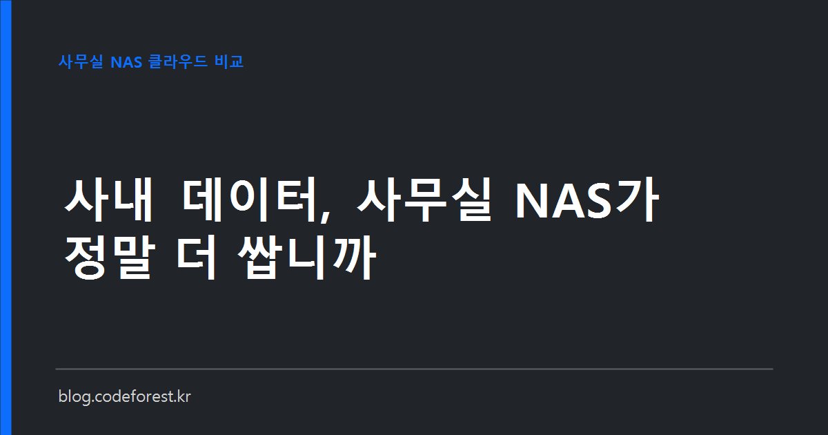 사무실에 놓인 4베이 NAS 장비와 클라우드 아이콘을 저울 양쪽에 올려 3년 총비용을 비교하는 이미지