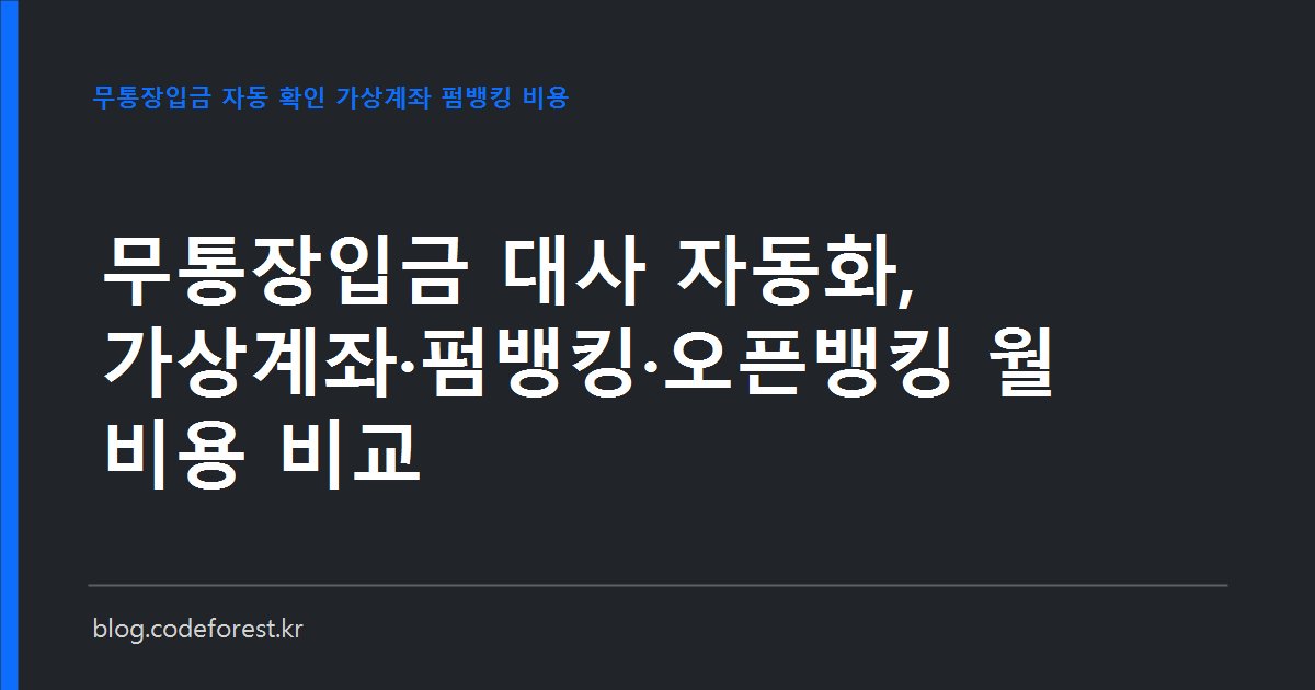 통장 입금 내역과 주문서를 대조하는 수작업을 가상계좌·펌뱅킹·오픈뱅킹으로 자동화할 때의 월 비용을 비교하는 이미지