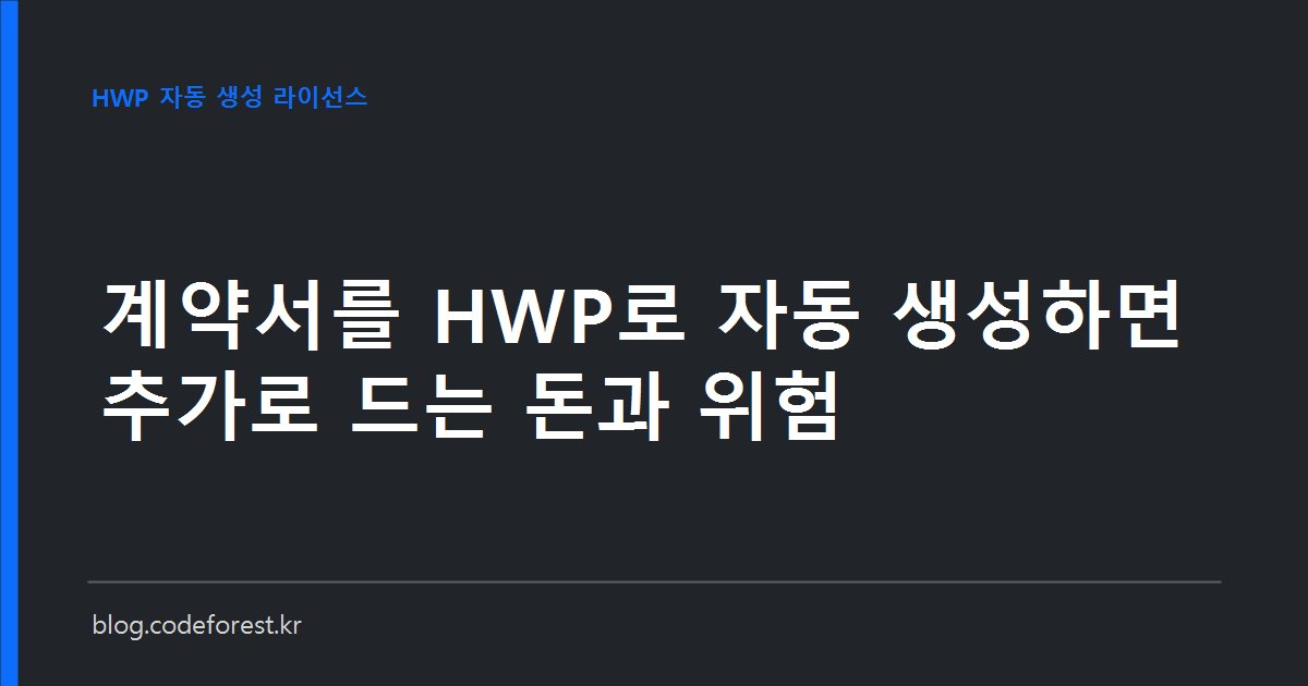 계약서와 견적서를 한글 파일로 자동 생성하는 방식을 상업용 라이선스, 한컴 SDK, HWPX 직접 생성, PDF 전환으로 비교한 이미지